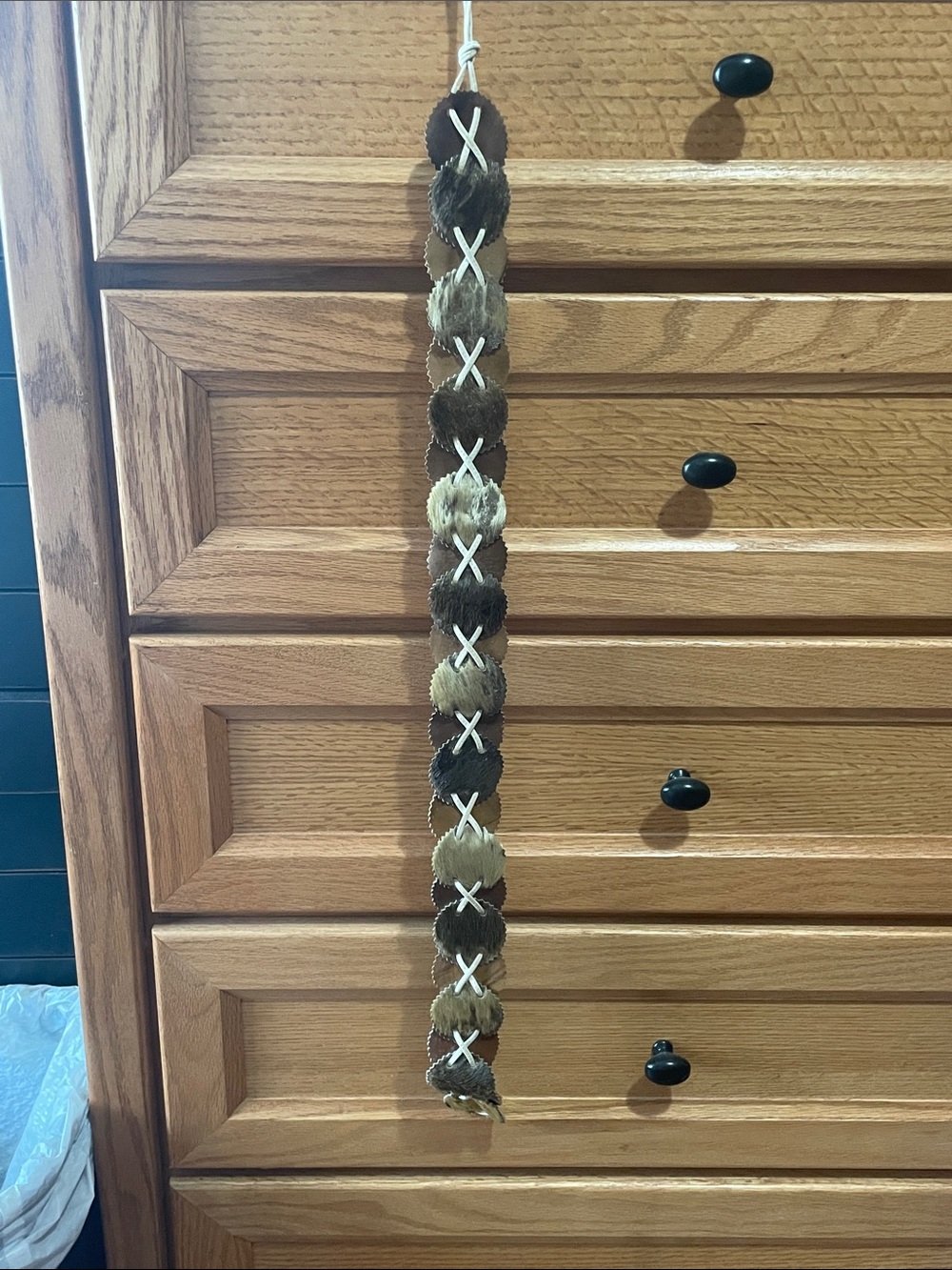 Handcrafted Alaskan Inuit belt. Leather and seal fur.